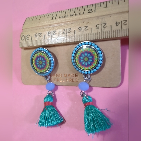Teal & Purple Tassel Dangle Earrings New With Tag Fashion Jewelry - Picture 6 of 13